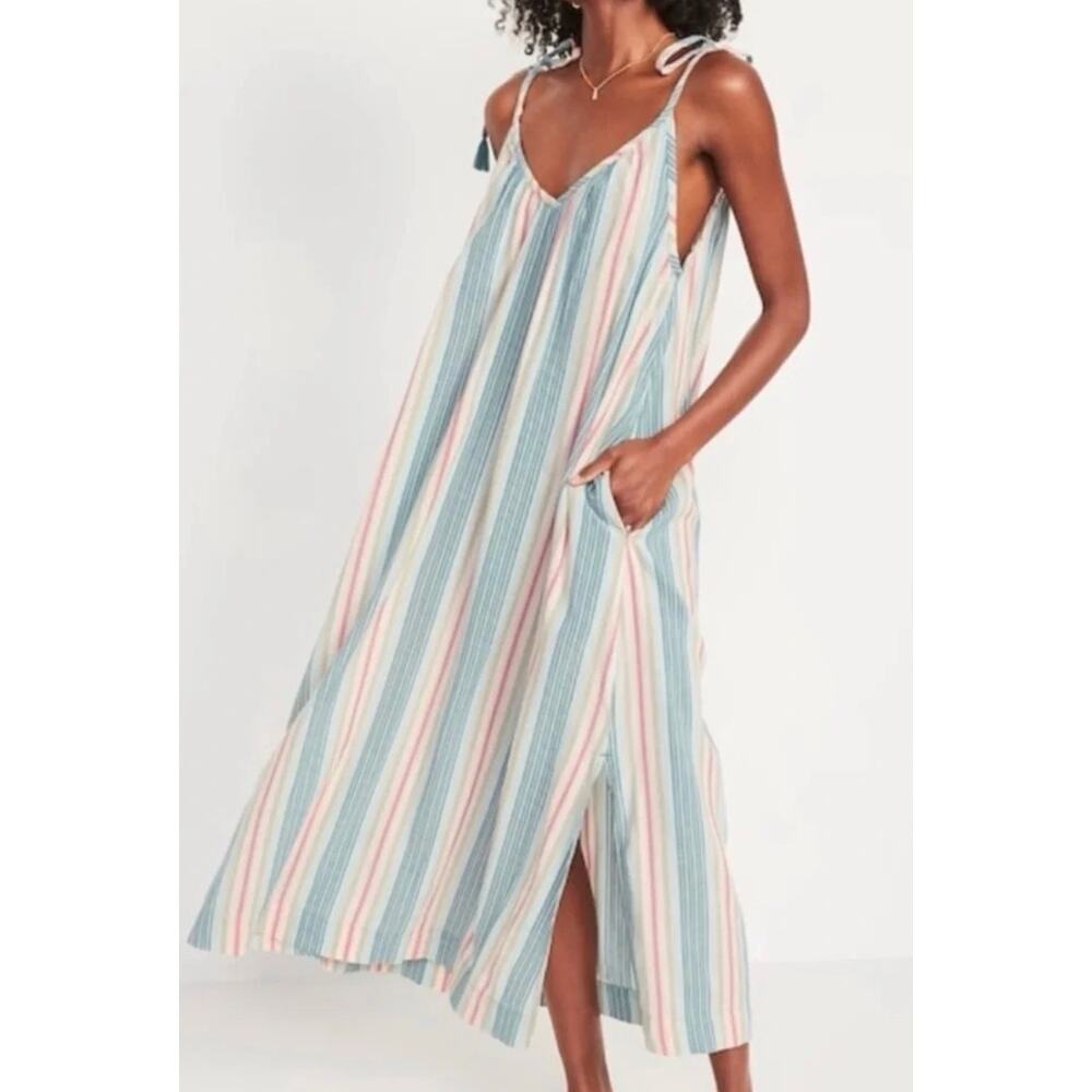 Old Navy Striped Maxi Dress Tie Shoulder Tassel Beach Resortwear Plus Size 2X